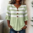 thumbnail image 2 of Ihhxva Women's Cotton Tops Striped V-Neck Blouse Loose Fit Button Detail Ruffle Sleeve Top Casual Summer Chic Flowy Tunic with Breathable S-2XL, 2 of 7
