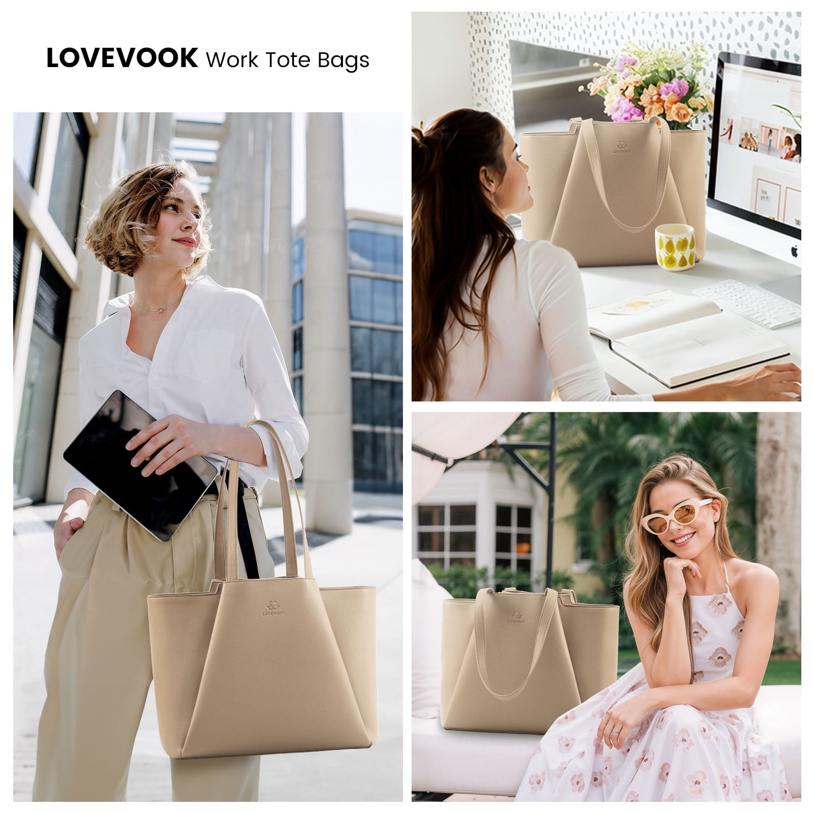 Lovevook Handbag Purses for Women,Large Work Tote Bag Briefcase Shoulder Bag for Women Fit 15.6 Inch Laptop with Clutch Bag