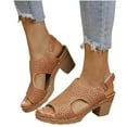 thumbnail image 2 of RUIYANQI Women's Perforated Wedge Sandals Open Toe Adjustable Strap Shoes Trendy Summer Casual Footwear Comfortable Mid Heel Design Breathable Daily Wear Brown Women Sandal, 2 of 9
