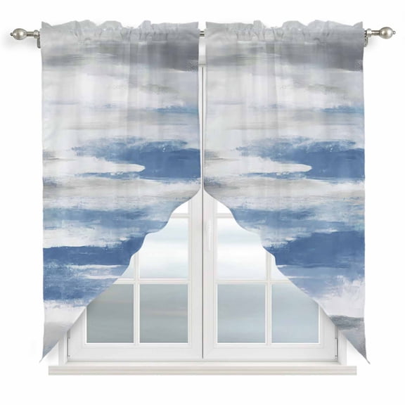 Blue Gray White Kitchen Window Curtains, Swag Curtains Valance for Bedroom Living Room Bathroom, Modern Abstract Mottled Aesthetic Rod Pocket Window Treatment Curtain Block Drapes 2 Panels 36"x36"