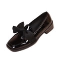 thumbnail image 2 of Miluxas Walking Loafers for Women Dressy Bow Leather Square Toe Slip on Shoes Black 6(37), 2 of 8