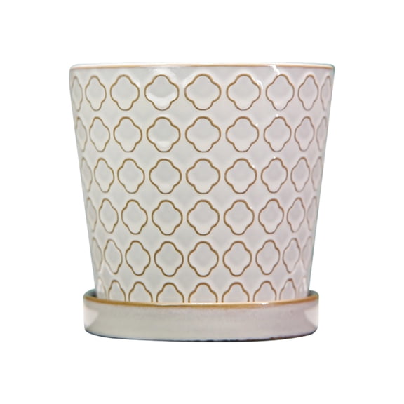 BUYMAX 8 inch Ceramic Planter with Saucer, White Flower Pot for Indoor Outdoor Plants, 1-Pack