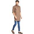 thumbnail image 3 of In-Sattva Men's Pullover Pathani Rollup Sleeve Kurta Tunic with Shoulder Strap; Camel Brown; XL, 3 of 6
