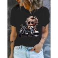 thumbnail image 1 of Women's Casual Crew Neck T-Shirt with Cartoon Motorcycle Graphic, Cotton 100% Knit Fabric, Short Sleeve Summer & Spring Top, All-Season Fashion Clothing, Everyday Tshirt | Crew Neck Shirt | Glossy Fi, 1 of 6
