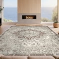 thumbnail image 2 of Design&I 8'x10' Washable Area Rug Extra Large Skid-Resistant Low Profile Vintage Boho Faded Ivory Teal Symmetrical Transitional Kilim for Living Room, Family, 2 of 7