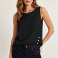 thumbnail image 5 of Sevevn Women's Sleeveless Imitation Cotton And Linen Tank Top Round Neck Side Button Casual Blouse Black 2XL, 5 of 9