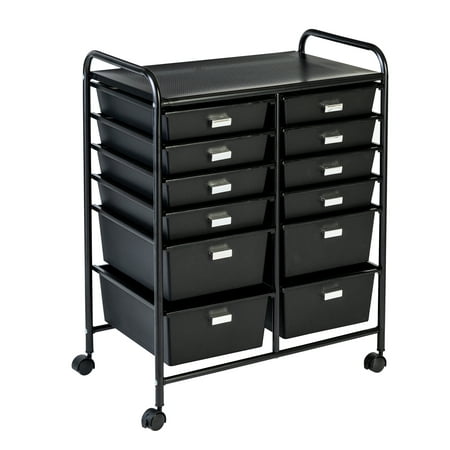 Honey Can Do Metal Rolling Storage Cart with 12 Plastic Drawers, Black