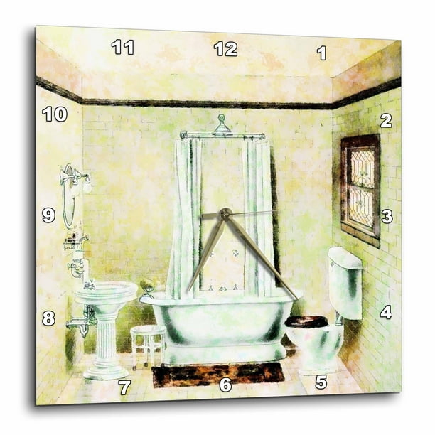 3dRose Vintage Bathroom Wall Clock, 10 by 10inch