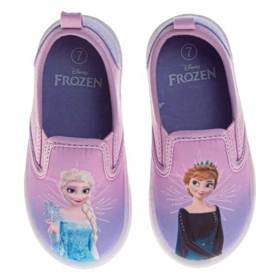 Disney Frozen Design Elsa And Anna Slip On Canvas Girls, Easy Wear Casual Style Glitter Detail (Toddler Little Kid), Pink Lilac, Size: 10