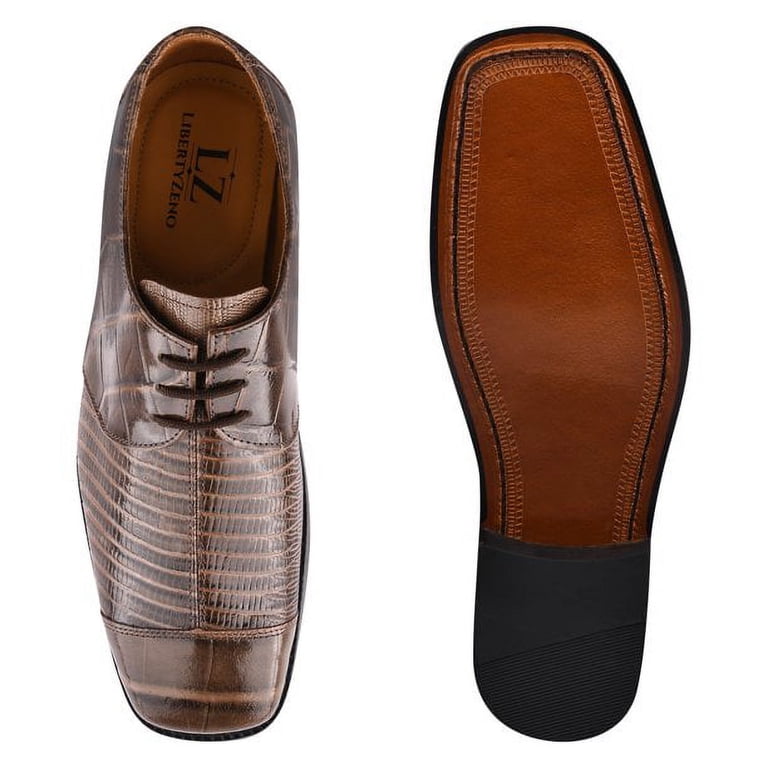 LIBERTYZENO Men\'s Brown and  Lace-Up Shoes Amazon.com | LIBERTYZENO Leather Adult Perforated Trim Cap  main image 4