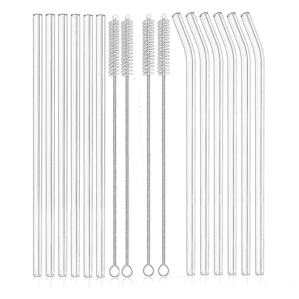 12 reusable krus-safe straws set, 6 straight and 6 bent with cleaning brush