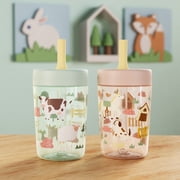 Zak Designs 12oz Barnyard Bunch Durable Plastic Capri Tumbler with Straw, 2 Pack