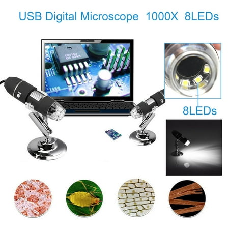1000X Zoom 8 LED USB Microscope Digital Magnifier Endoscope Camera Video with Stand, USB Digital