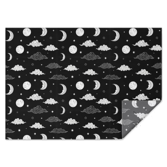 Black White Cloud Moon Star Pattern Rectangle Tablecloth 60"x84",Waterproof Polyester Rectangle Table Cloth, Wipeable Spillproof Polyester Tablecloth for Dining, Camping, Indoor and Outdoor