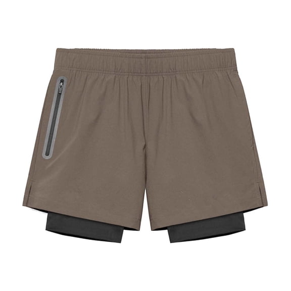 LMOIPLI Men's 2 in 1 Running Shorts Soft Breathable Quick-Drying Workout Gym Athletic Shorts with Zipper Pockets Coffee XXXL