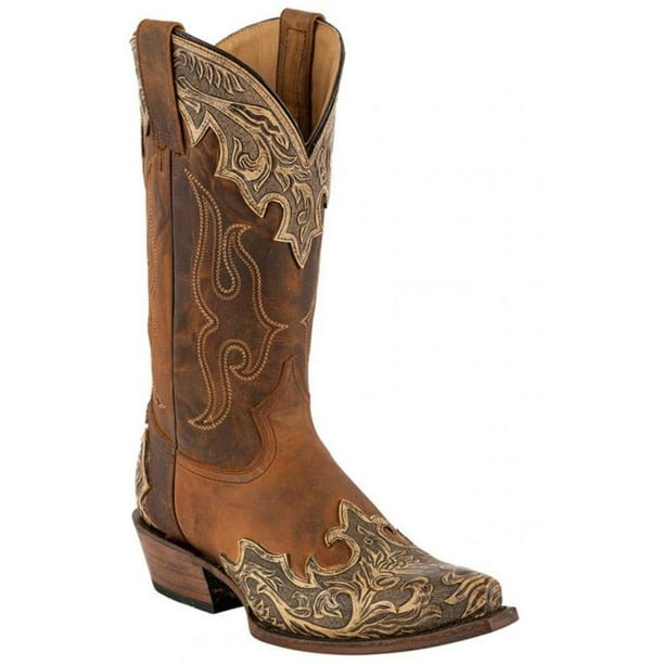 Men's Stetson Adam Hand Tooled Leather Boots Handcrafted Tan - Walmart.com