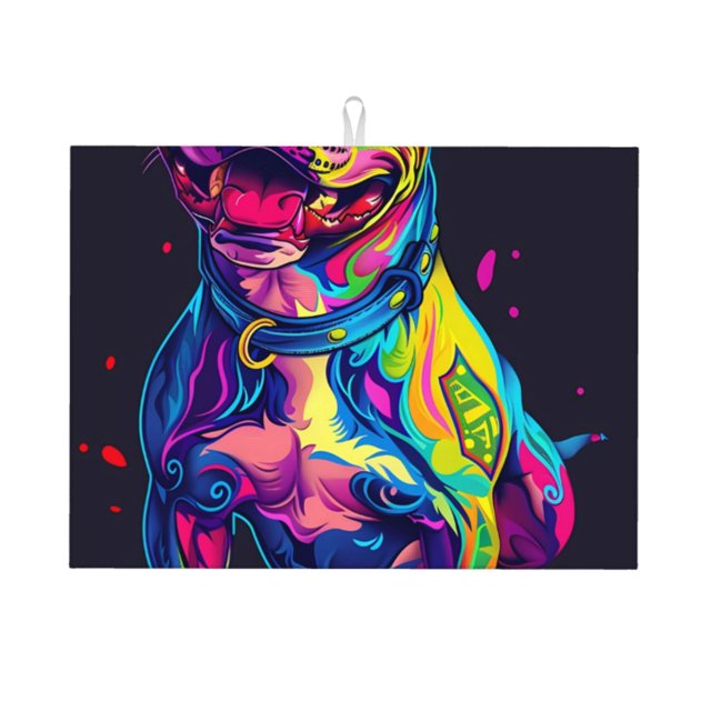 Balery Neon Pop Art Pitbull Alfombrilla de Secado para Cocina, 18x24 Pulgadas, Súper Absorbente para Platos y Encimeras