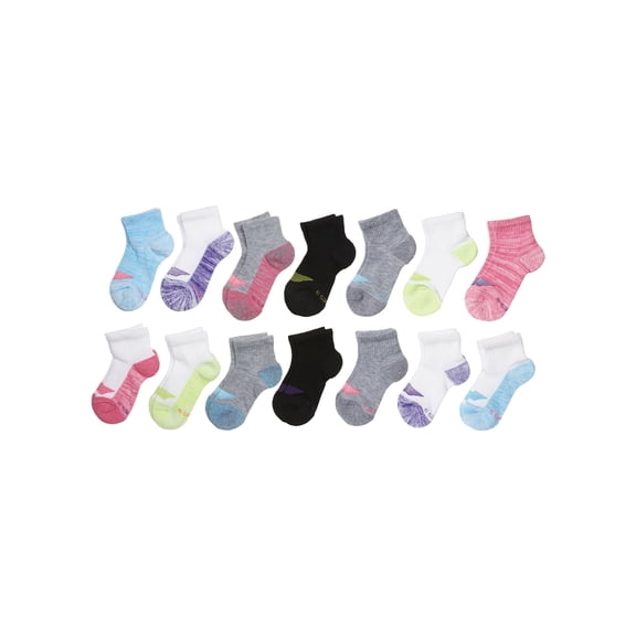 Hanes Ultimate Girls' Ankle Socks, Moisture Wicking, 14-Pairs Assorted M