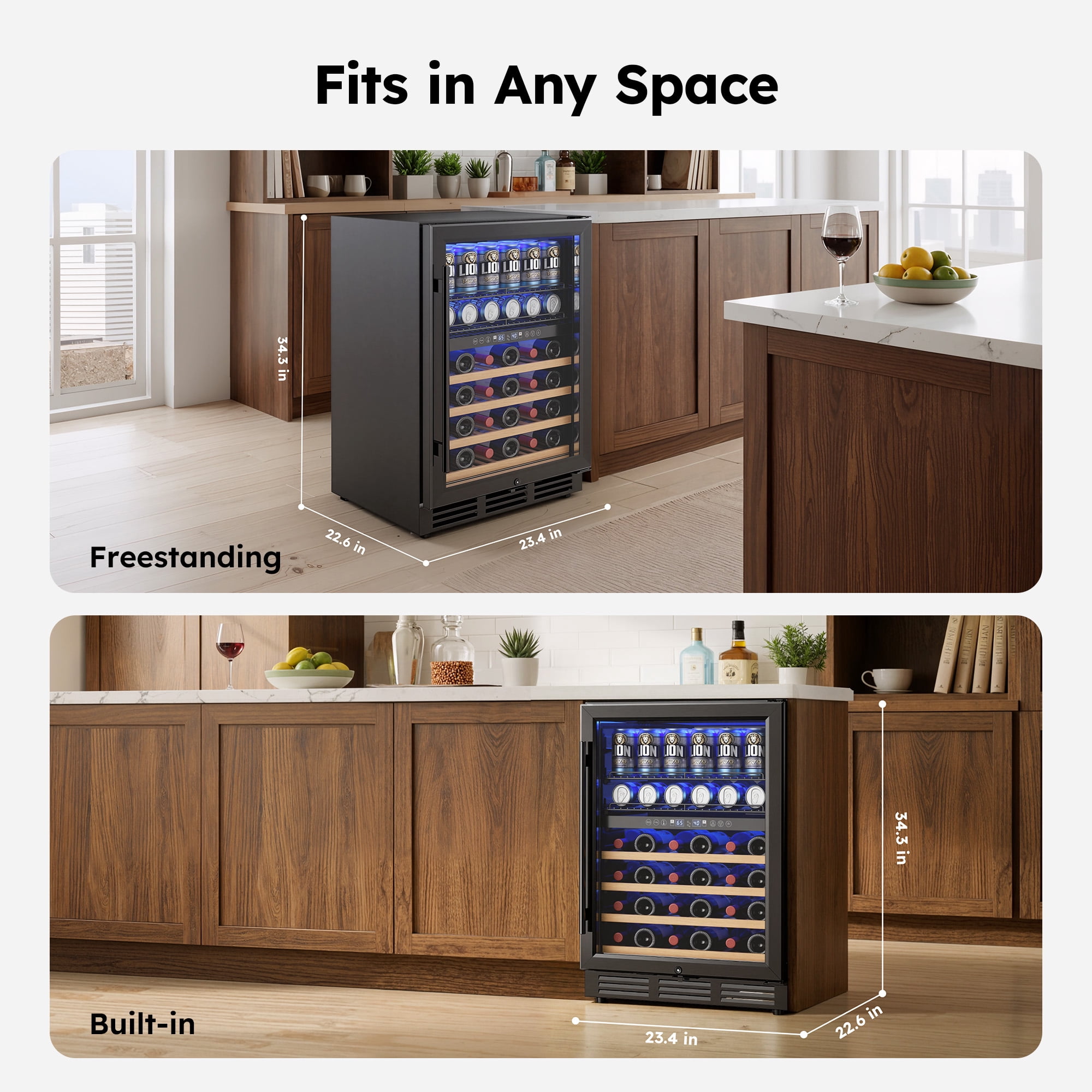 Simzlife 4.5 Cu.ft Dual Zone Beverage Refrigerator Wine Cooler,  Wine Chiller for 30 Bottles Wine & 65 Cans Drink, Adjustable Temperature Control for Home/Office/Bar,Black