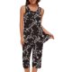 thumbnail image 4 of Conjunto de Ropa de Salón para Mujer Cuello Redondo Blusa sin Mangas Sólida Y Pantalones Cortos de Cintura Elástica Pantalones, Pantalones Cortos de Verano para Mujeres, 4 of 7