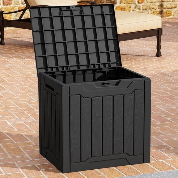 Dextrus 31 Gallon Outdoor Storage Box, Weatherproof Resin Deck Box with Lockable Lid&Side Handles for Patio,Garden ,Black