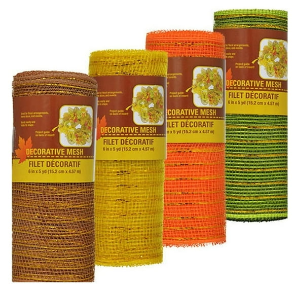 Decorative Harvest Mesh in Fall Colors Set of 4 - Orange, Yellow, Green, and Brown 5 Yards Each
