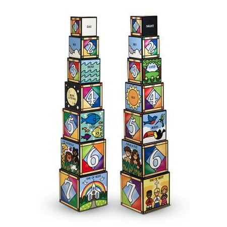 Melissa & Doug Days of Creation Stacking and Nesting Blocks With Convenient Rope-Handled Storage Box - 7 Blocks Stack to Almost 2.5 Feet
