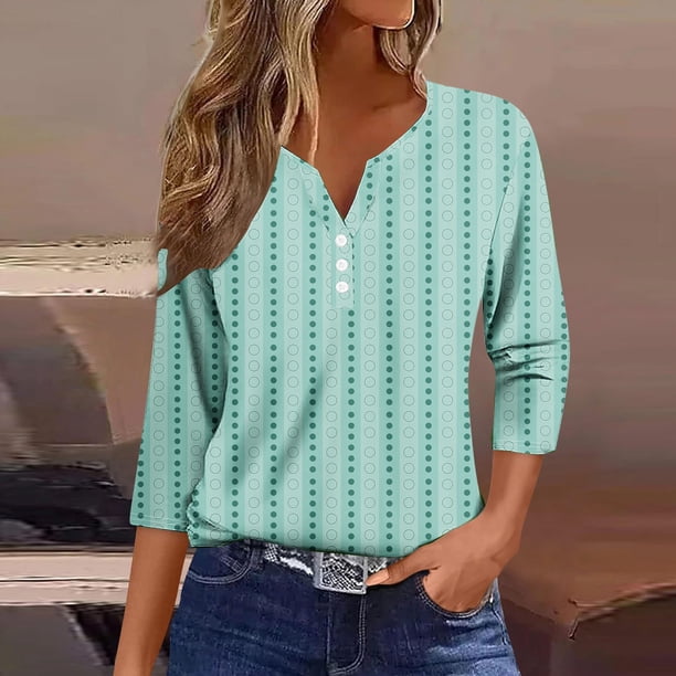 Fiudx Ofertas Flash Artículos En Oferta Blusa de Manga 3/4 Corta Estampada a La Moda para Mujer, Blusa Informal con Cuello Redondo