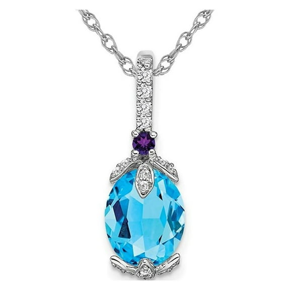 2.54 Carat (Ctw) Blue Topaz & Amethyst Pendant Necklace in 14K white Gold with Diamonds and Chain