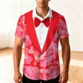 thumbnail image 2 of FRSASU Funny World Tuxedo Button Down Shirts for Men Valentine's Day Graphic Short Sleeve Party Tux Tee Casual Top Pink, 2 of 9