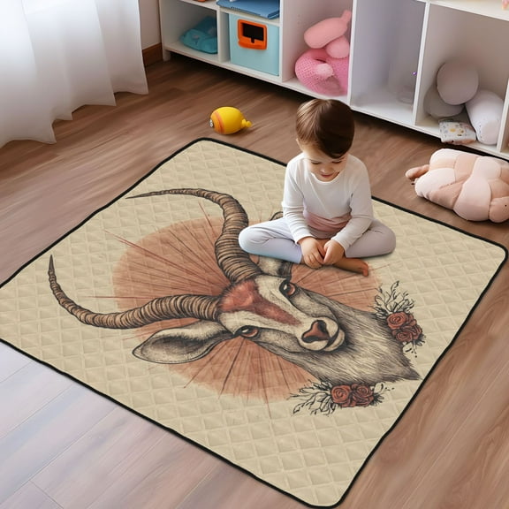 WOBOGO Antelope Illustration in Realistic Style Baby Playmats Extra Large Waterproof Rollable Activity Pads for Toddlers 50×50inch