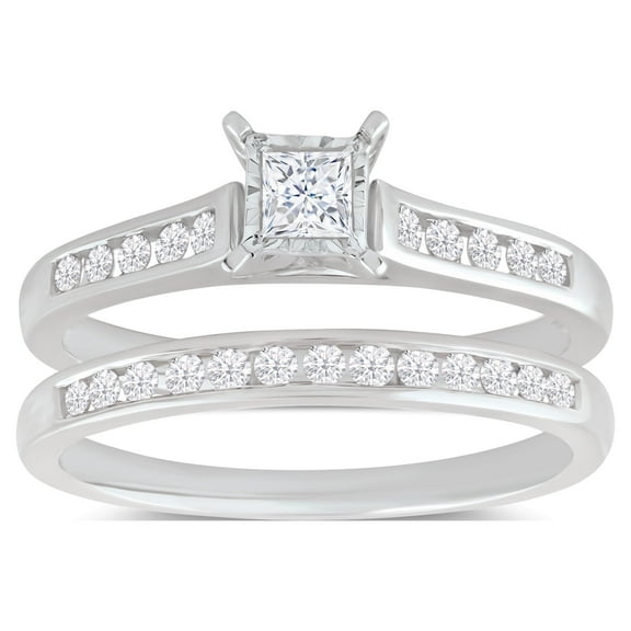 Forever Bride 10K White Gold 1/2 CTTW Diamond Channel Bridal Set, Women, Adults