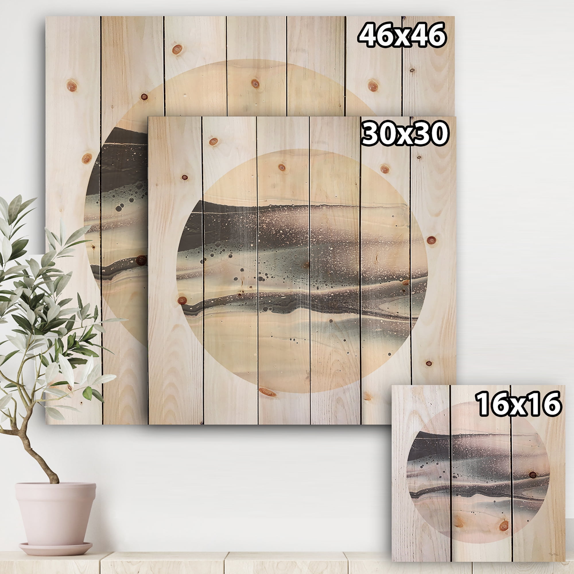 Designart 'Circle Marble I' Modern Geometric Print on Natural Pine Wood