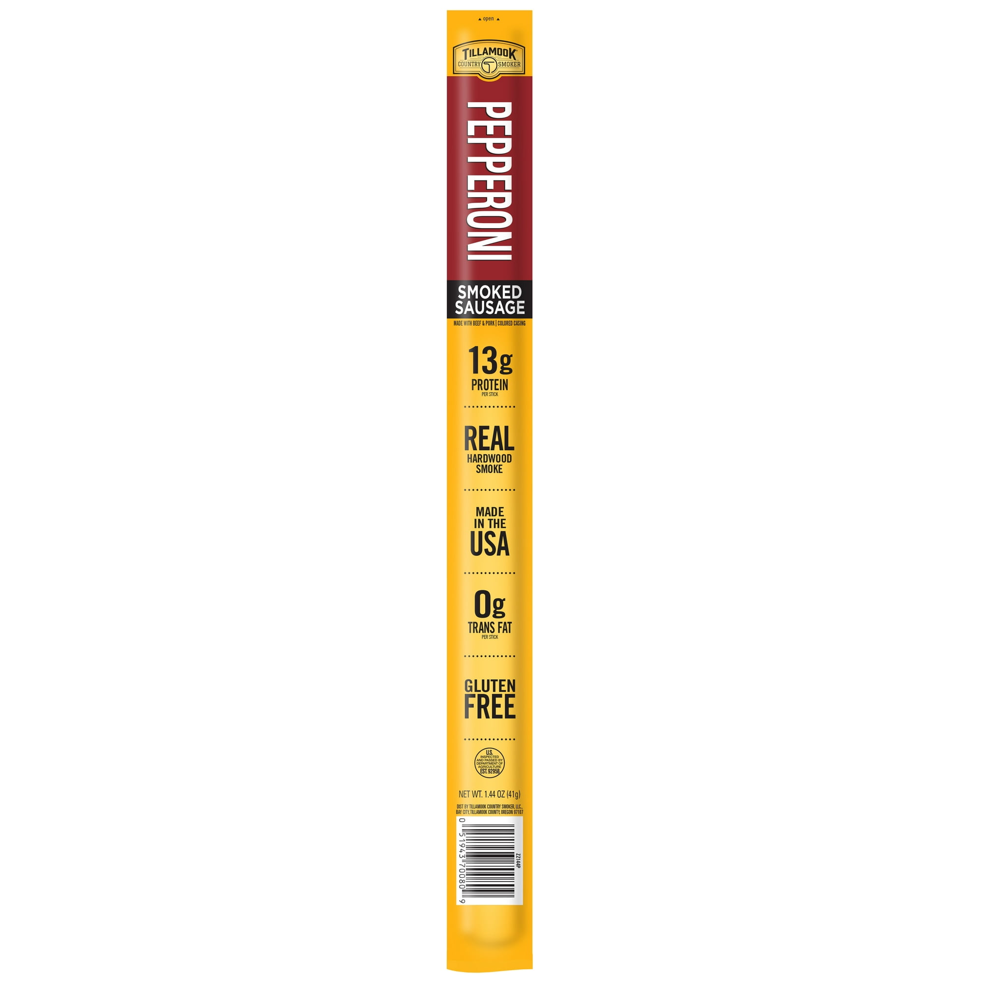 Tillamook Country Smoker Individually Wrapped Pepperoni Meat Stick, 13g Protein, 1.44 Oz