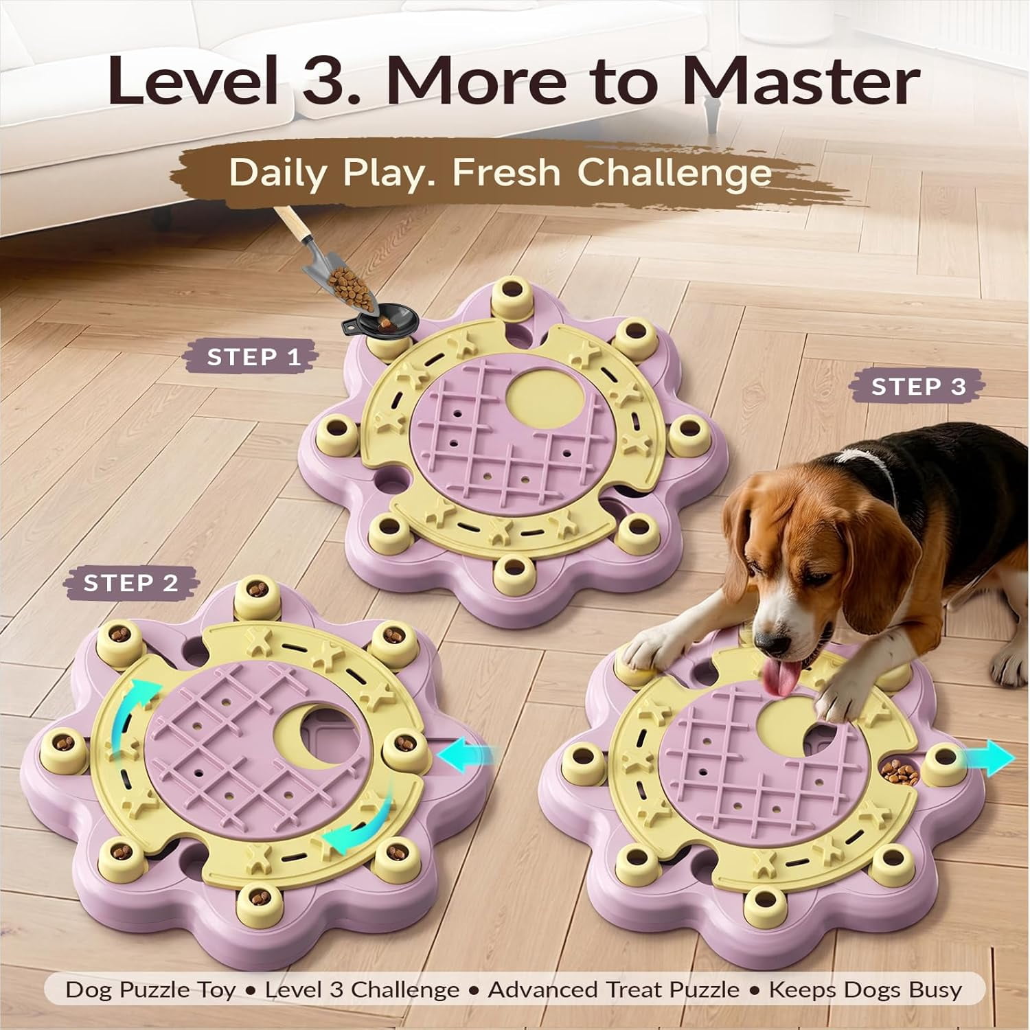 KADTC Dog Puzzle Toy, Large Size, 3 Levels of Step-by-Step Challenge Beginner to Advanced Slow Feeder & Mental Stimulation for Smart Dogs Enrichment Puppy Pink Toys