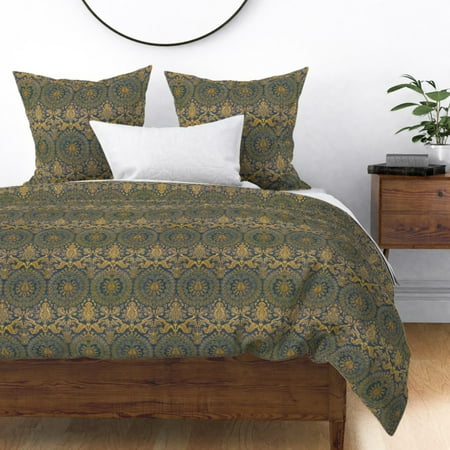 Damask Tapestry Blue Paisley Gold Persian Sateen Duvet Cover By