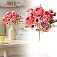 thumbnail image 2 of European Style Artificial Peony Flower Bouquet, Bendable Stem Realistic Faux Floral Arrangement for Home Table Decor Wedding Bridal Bouquet Party Centerpiece Decoration（Hot Pink）, 2 of 9