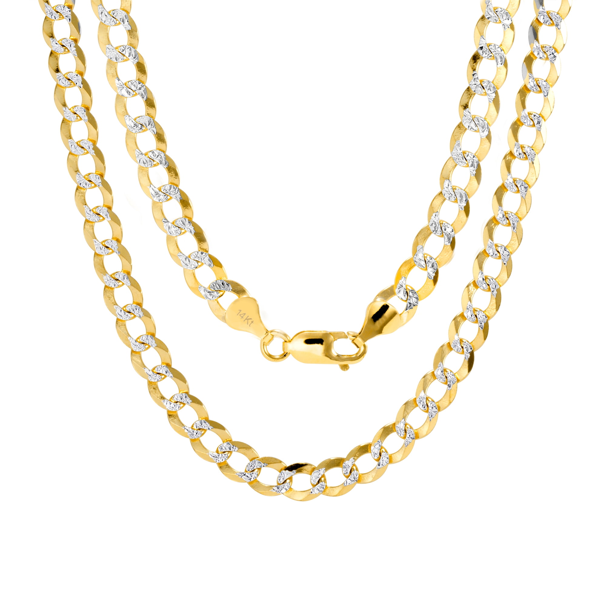 14K Yellow Gold Diamond Cut 6.7mm Cuban Curb Link Chain Necklace 28”