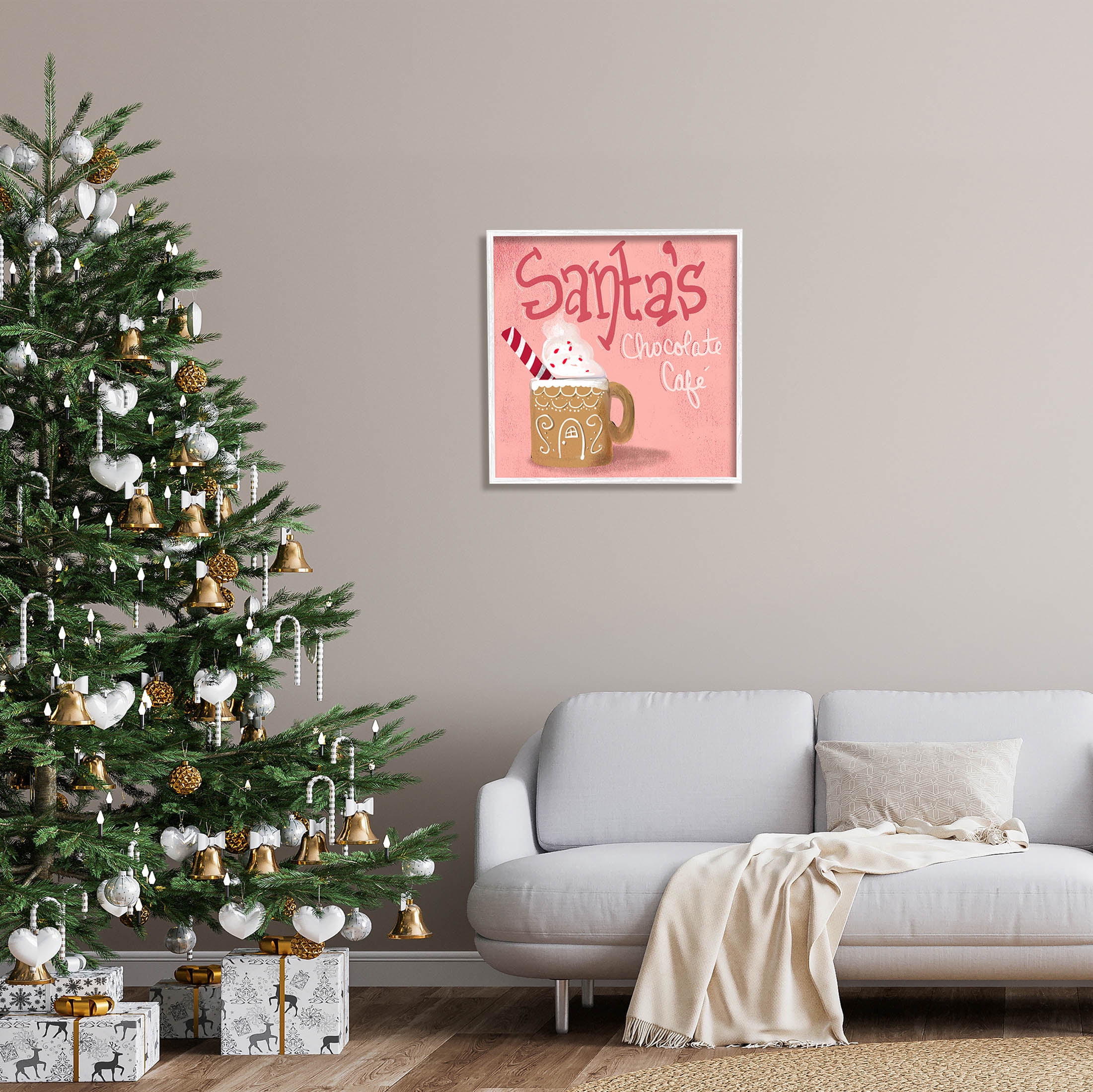 Stupell Industries Santa's Chocolate Cafe Sign Graphic Art White Framed Art Print Wall Art, Design by The Saturday Evening Post