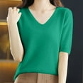 thumbnail image 4 of GBSYEWXS Women Sweater V-Neck Elbow-Length Pullover Casual Solid Color Sweater Warm Green, 4 of 6