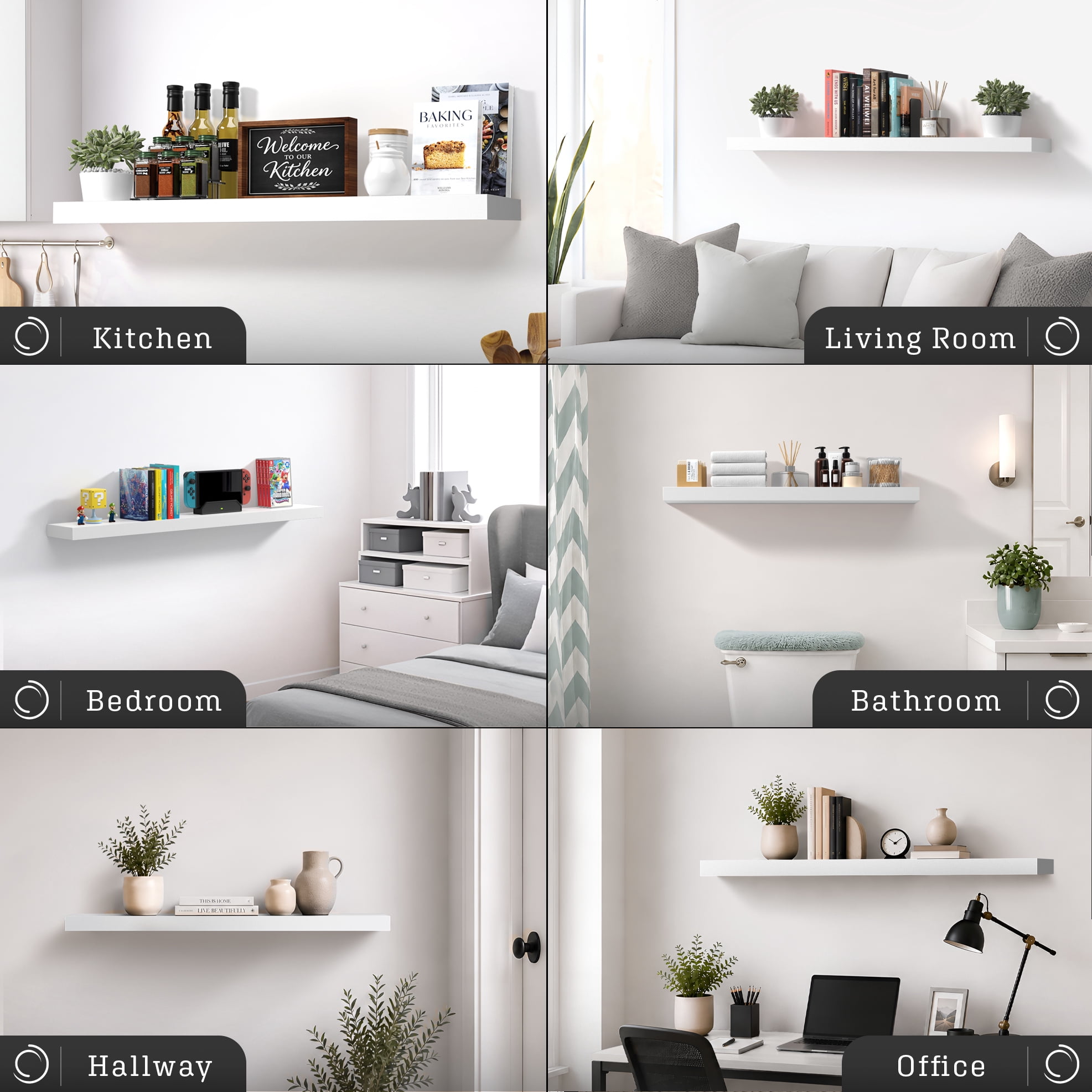 Sorbus 47" Floating Wall Shelf, White, Invisible Brackets, Bathroom, Bedroom & Home Decor