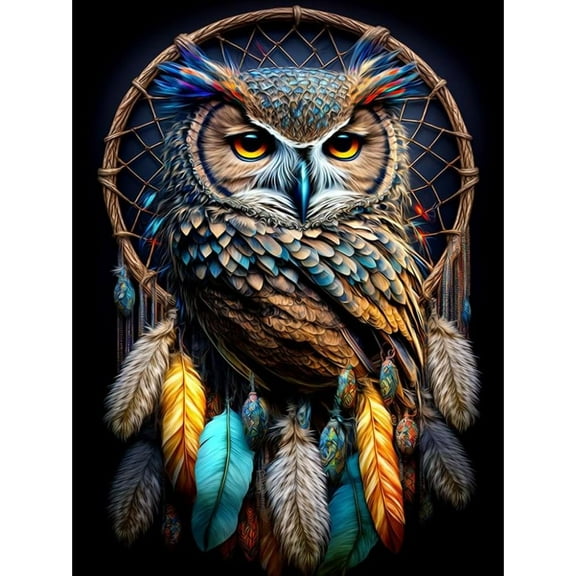 DIY 5D Diamond Painting Kit (for Adults) Diamond Painting "Owl, Dream Catcher" - Full Diamond Crystal Rhinestone Embroidery Craft Kit, Can Be Used as Gift, Wall Decoration