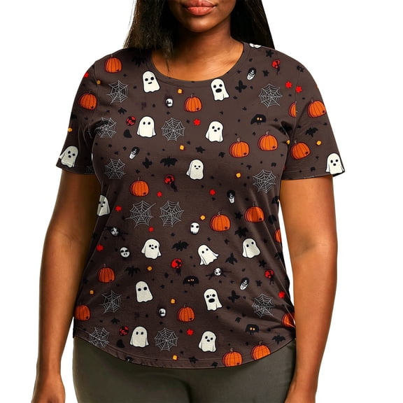 ersvoioy Halloween Shirts Women Oversized Spooky Season Cute Graphic T-Shirt Funny Print Tees Fall Casual Short Sleeve Plus Size Halloween Party Tops,Size M-5XL Multicolor M
