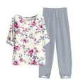 thumbnail image 2 of Yuwull Women's Pajama Set Floral Printed Short Sleeve Top and Capris Pants Soft Loungewear Linen Comfy Sleepwear Pjs Sets Pajama Sets for Women 2 Piece Plus Size S-4XL, 2 of 5