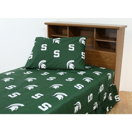 Michigan State Spartans 100 Cotton 3 Piece Sheet Set Flat