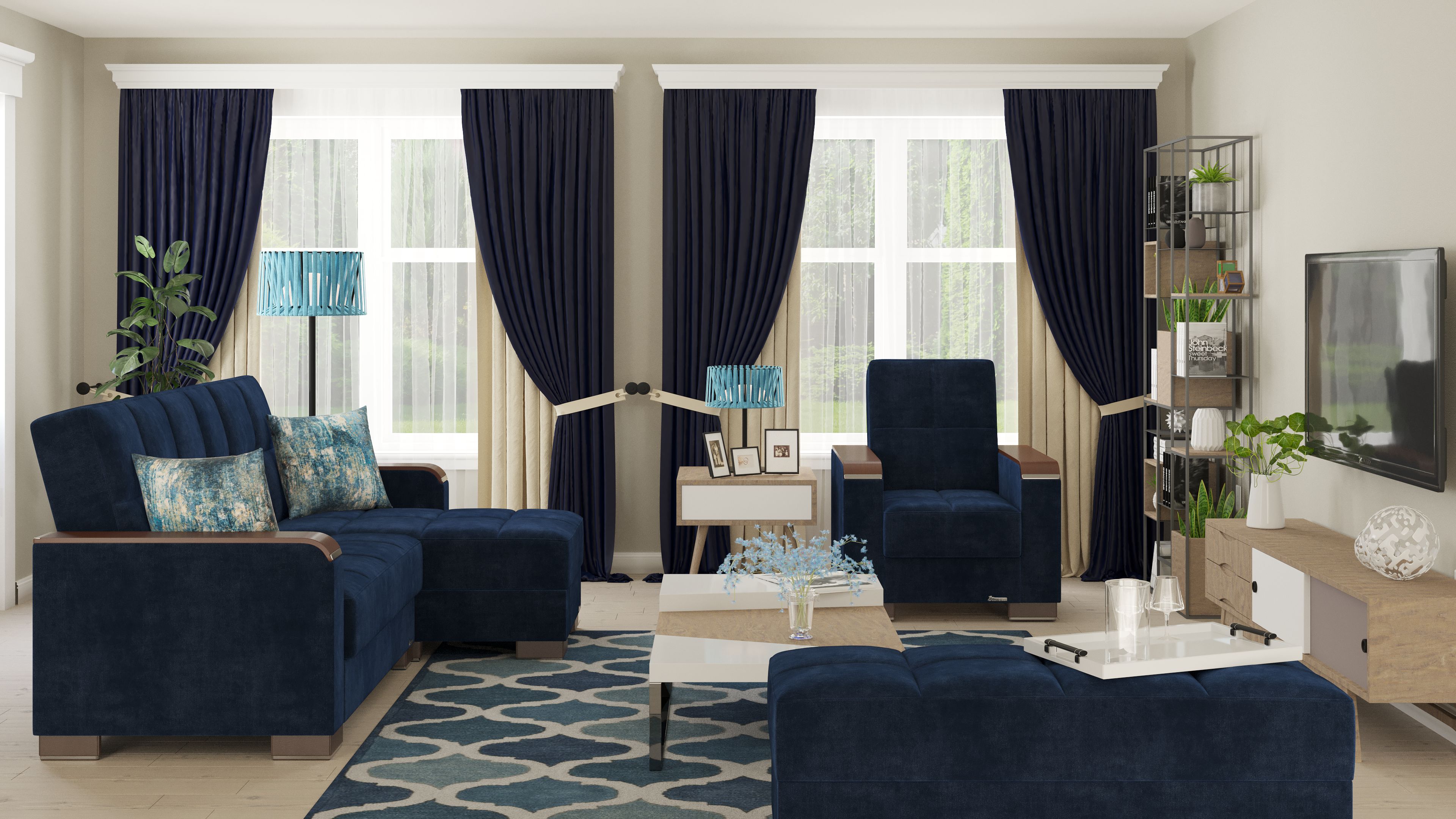 Ottomanson Origins X Upholstered Storage Ottoman, Blue