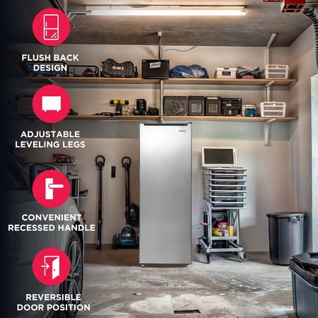Frigidaire 6.5 Cu. ft. Garage Ready Upright Freezer, Compact Vertical Freezer for Apartments, Garage, Basement, Office, Bulk Storage, Platinum Silver