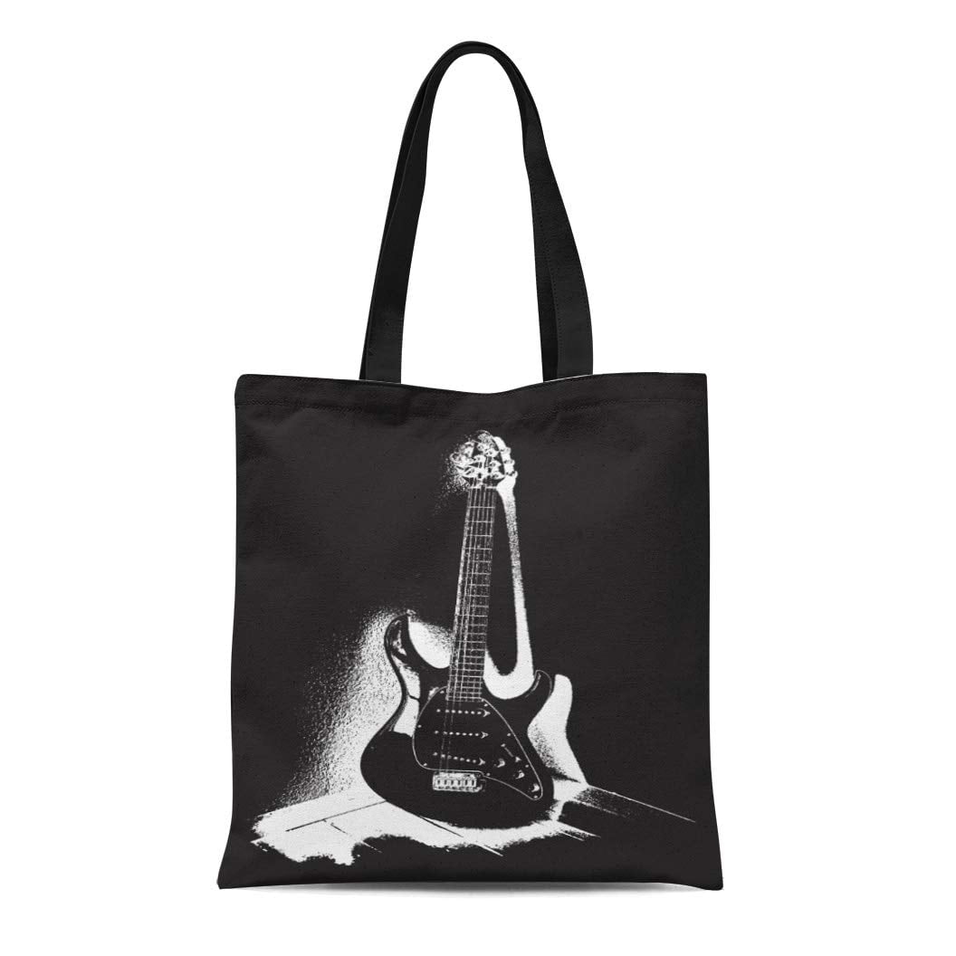 KDAGR Canvas Tote Bag Captions Black White Electric Wall Music Notes