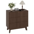 thumbnail image 1 of Modern Fluted 3 Drawer Chest - Wooden Sideboard with Metal Handles - Versatile Storage Cabinet Set for Bedroom, Living Room, Hallway - Contemporary Design - Walnut, 1 of 8