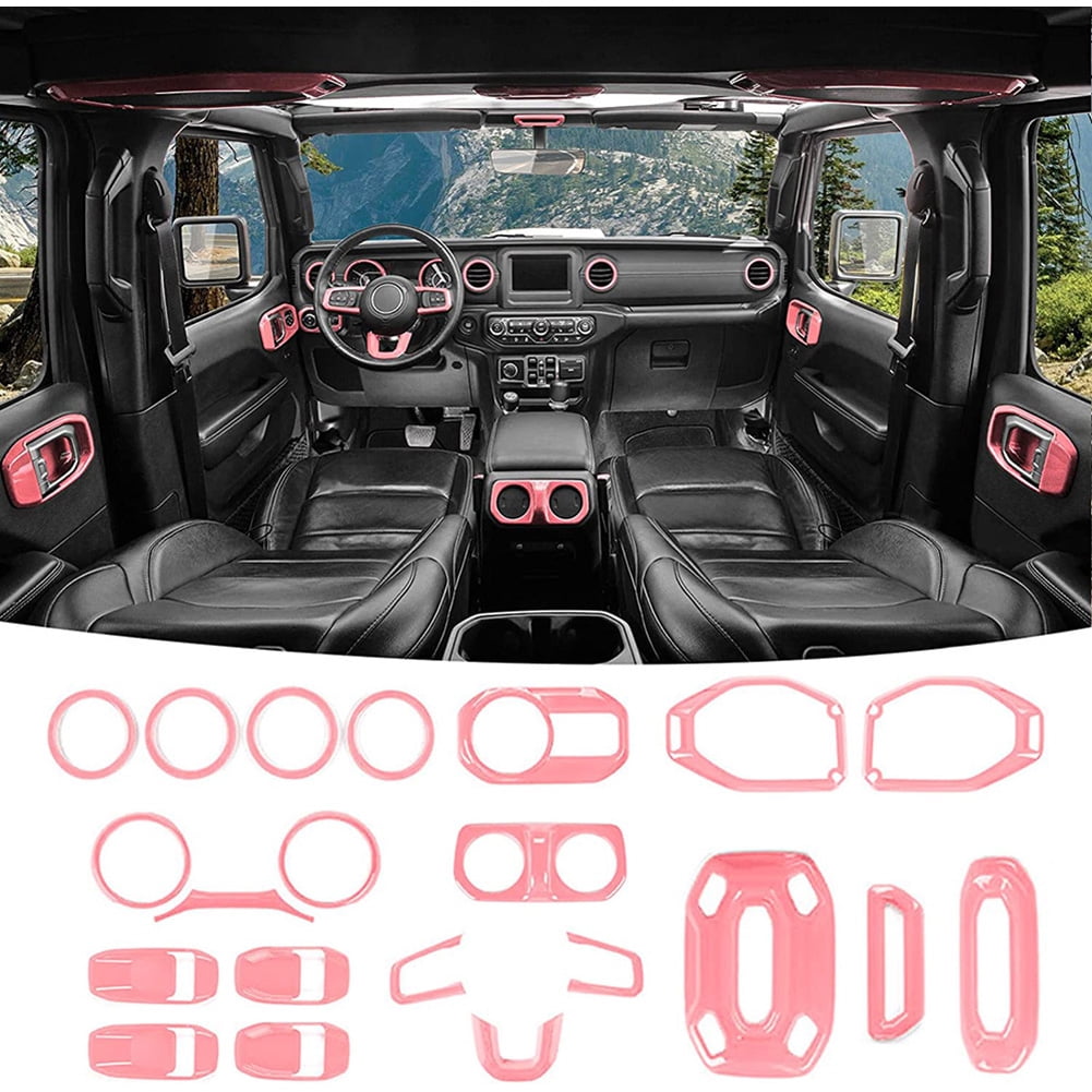 21Pcs Full Set Interior Trim Kit For 2018-2022 Jeep Wrangler Jl  Jlu,Steering Wheel Air Outlets Door Handle Bowl Roof Reading Light Cover  Trim (Pink) 